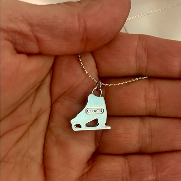Coach White Enameled Ice Skate Pendant .925 Sterling Silver Necklace - Picture 4 of 6